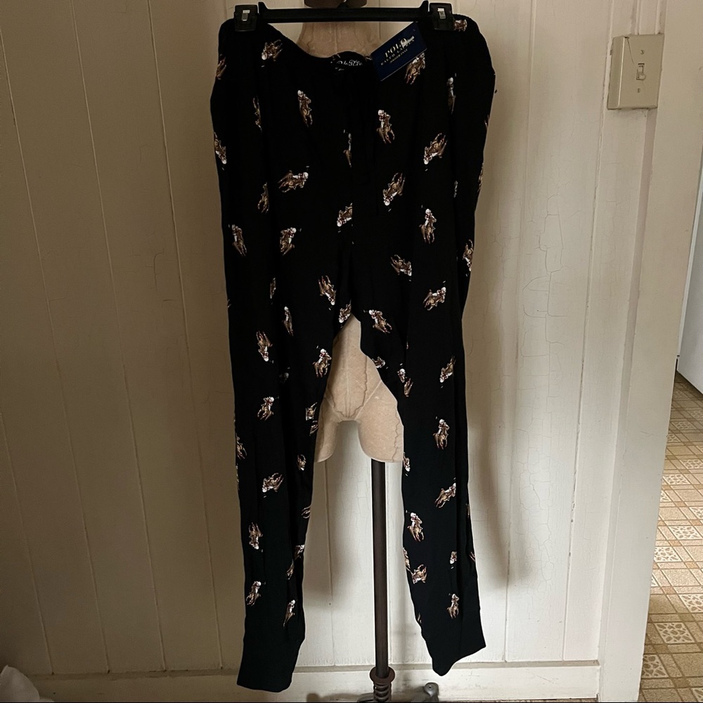 SOLD NEW POLO sz L Black Polo Bear Jockey Pajama Jogger Pants Ralph Lauren - Picture 4 of 8